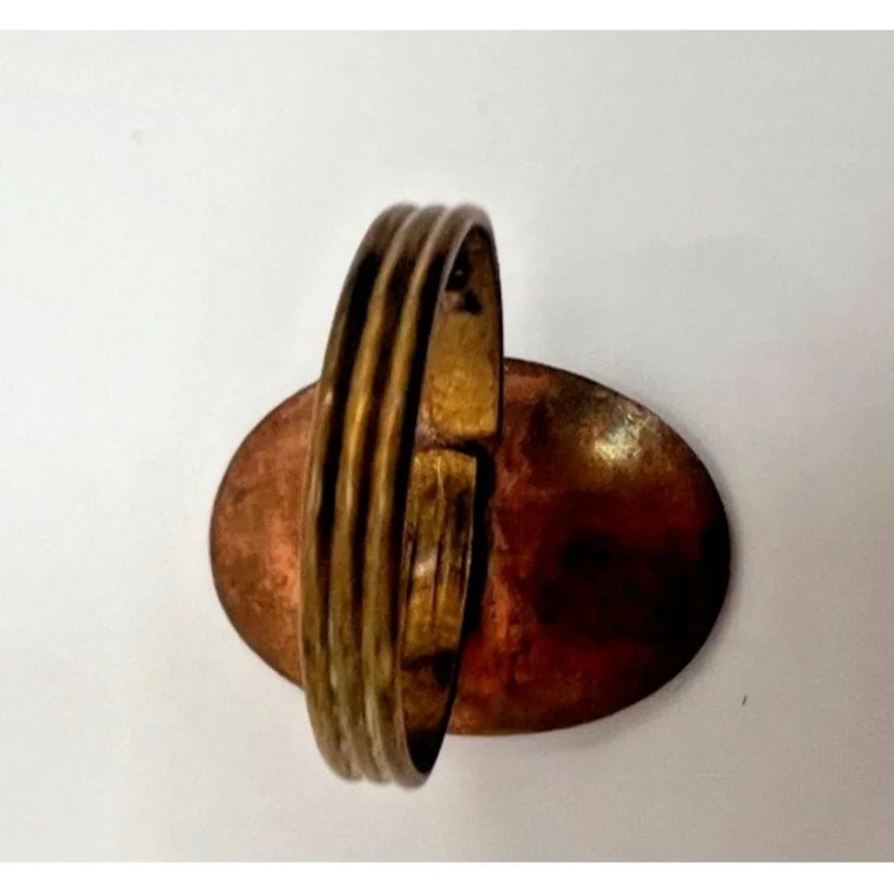 Copper Brass Ring‎ Signet Style Rustic Boho Medieval Adjustable Artisan Earthy